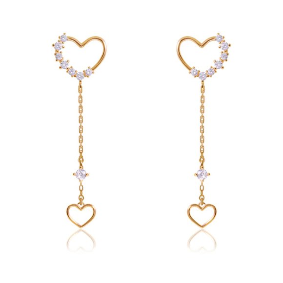 Harti Heart Olive Earrings - 14k Gold Plated Dainty Heart Drop Earrings - Picture 4 of 6